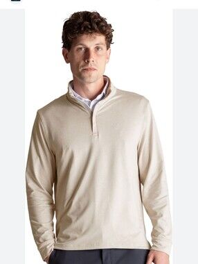 LIKE NEW Birddogs Quarter Zip Pullover, Heathered Beige, Size M, Lined, Golf